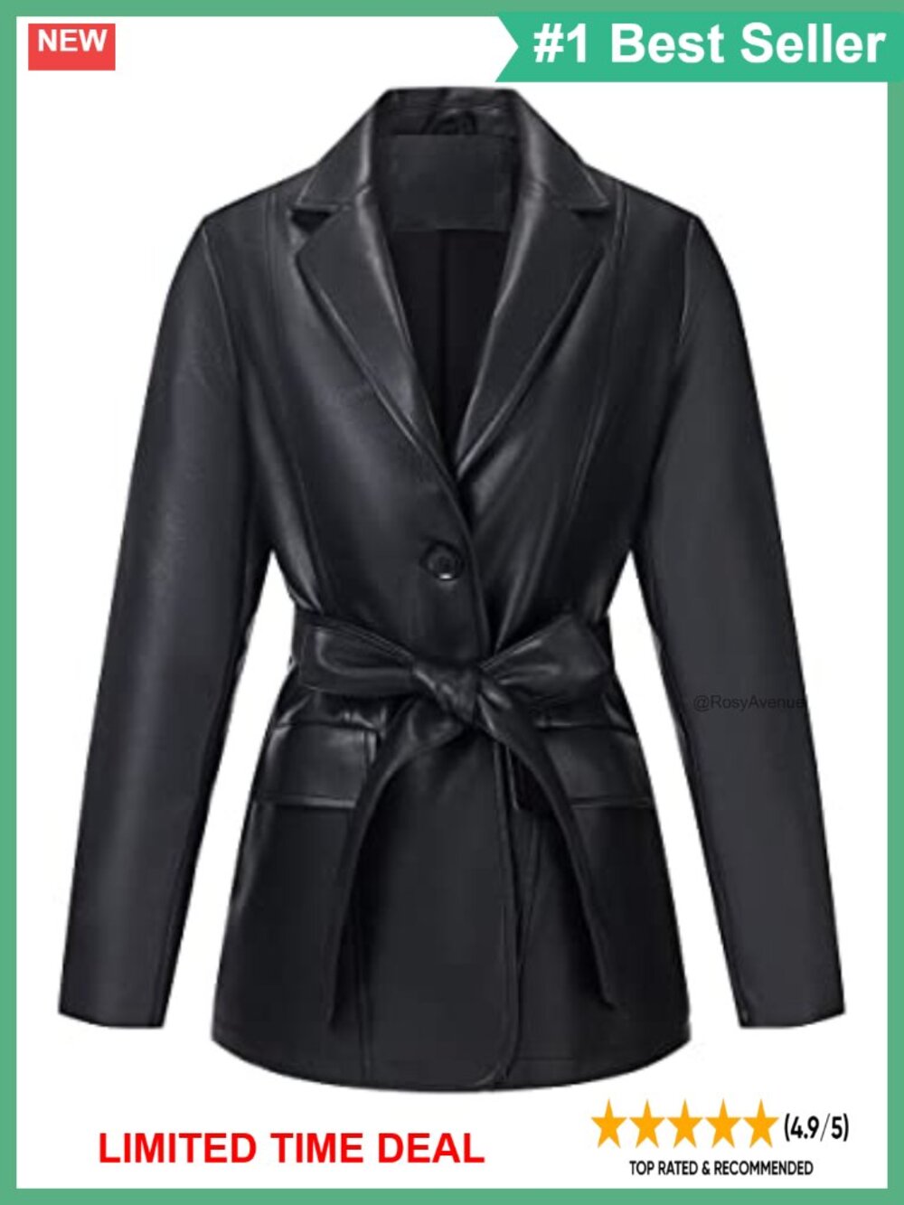 Faux Leather Blazer Jacket with Belt Soft PU Coat